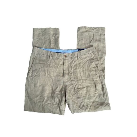 Polo Ralph Lauren 100% Linen Pants Classic Fit Men’s 36/34 Tan Khaki Trousers - Picture 1 of 16